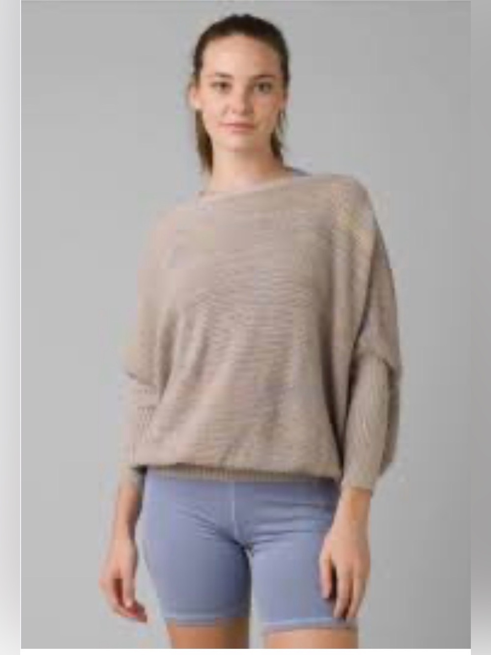 PrAna Coronet Sweater Dolman Sleeve Deep V Open Back Beige Women’s Small